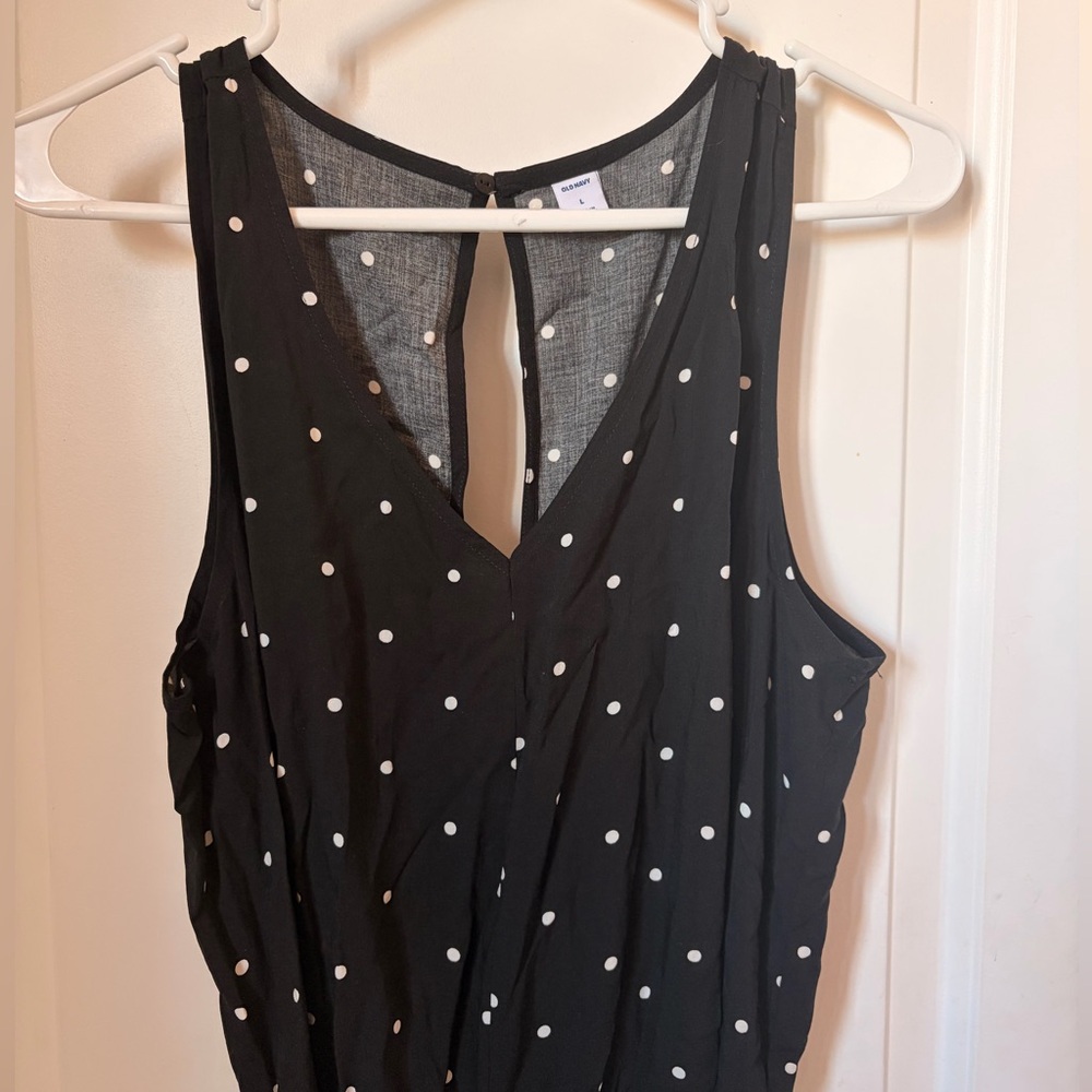 Old Navy Black Polka Dot Sleeveless Jumpsuit, Size Large - Picture 2 of 8